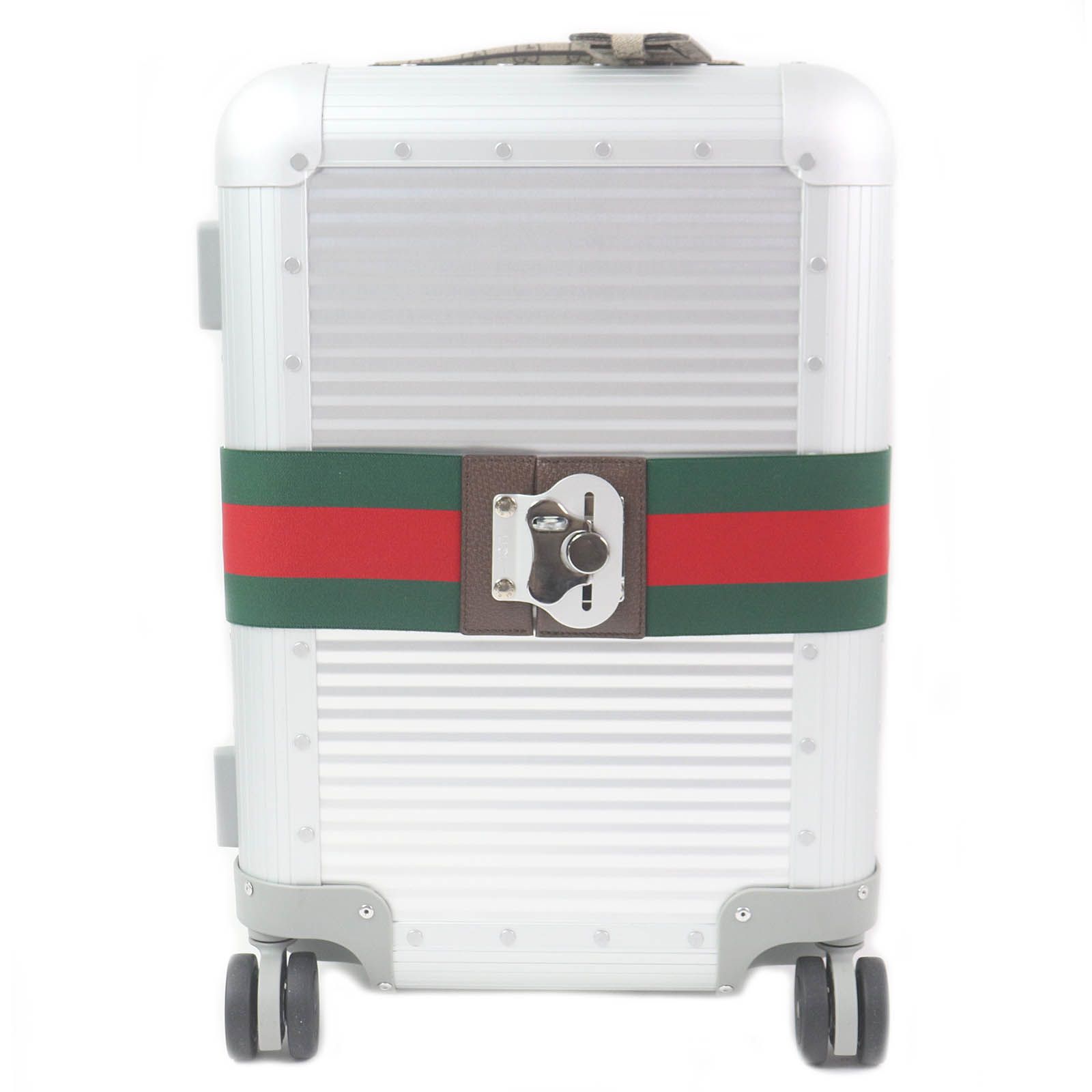 □GUCCI グッチ 743843 Porter ラゲージ ストラップ付 スモール トロリーバッグ キャリーバッグ TSAロック搭載 4輪 シルバー イタリア製 メンズ 定価484 000円