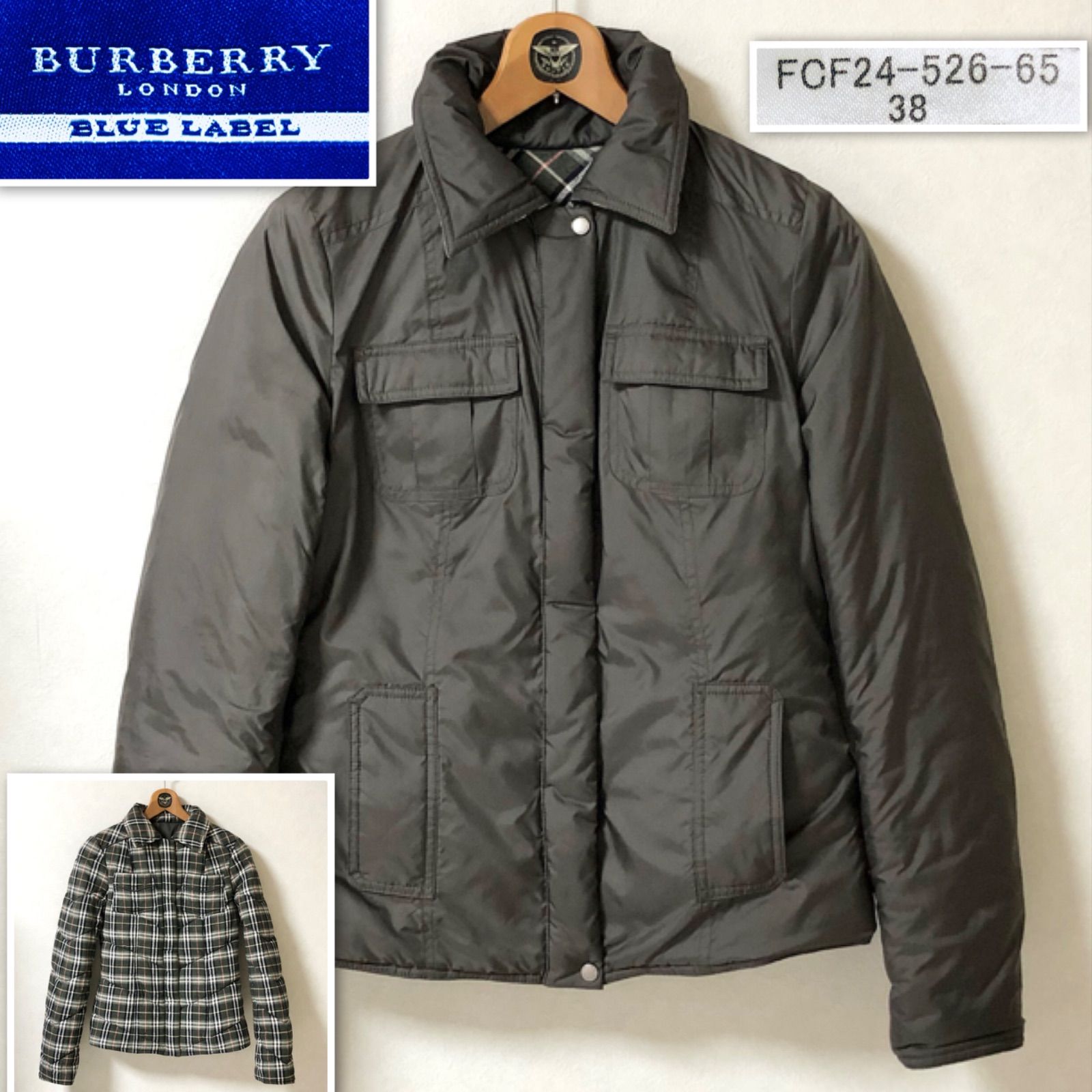 □極美品□BURBERRY BLUE LABEL バーバリーブルーレーベル 2way リバーシブル 中綿ジャケット チャコール系×ブルーレーベルチェック  size38(M相当) 三陽商会 レディース - メルカリ