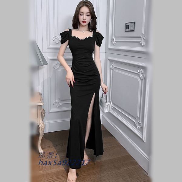 ドレス ロングドレス キャバドレス 大きいサイズ のロングスタイル セクシー前スリット入り胸元ビジュロングドレス S 3L サイズ 2L M 4L L hax5a922217