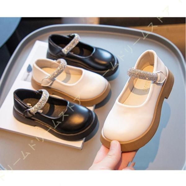  フォーマルシューズ 女の子 フラット パンプス フォーマル靴 ガールズシューズ シューズ キッズ ドレス用 ラインストーン 無地 マジックテープ ラウンドトゥ681 フォーマルシューズ キッズシューズ