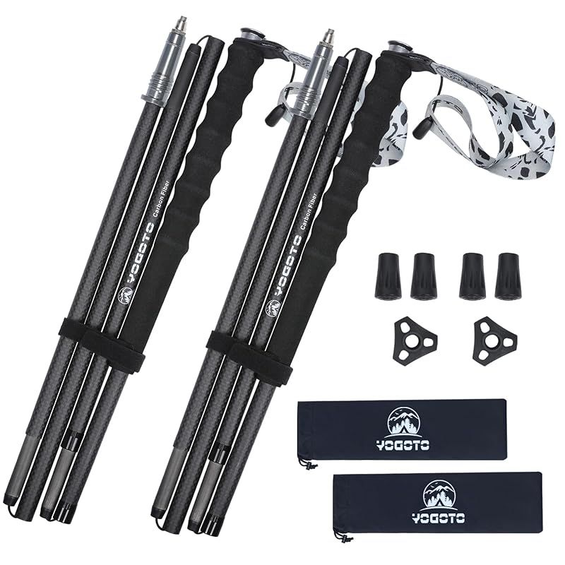 YOGOTO ランニングポール カーボン製 超軽量 4段折りたたみ式 トレイルランニングポール ハイキング 山岳レース 登山 コンパクト収納 黒 約115g 全長121cm 1本 2本 収納袋付き 日本語説明書付 カーボンブラック 2本 1