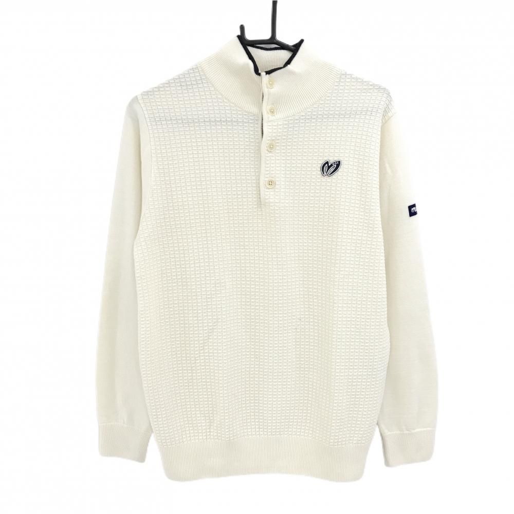 超 マスターバニー ハイネックセーター アイボリー×ネイビー ハーフボタン メンズ 4 M ゴルフウェア MASTER BUNNY EDITION