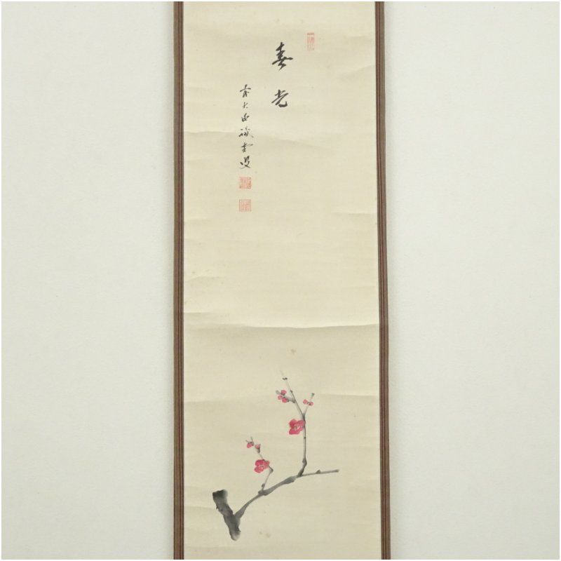 前大徳 藤井誡堂筆 春光 桜画賛 肉筆紙本掛軸 共箱 掛け軸 床の間 書 おしゃれ 絵画 表具 芸術 茶道 年中掛け インテリア 茶掛 掛物 和室 2月 4月 春冬