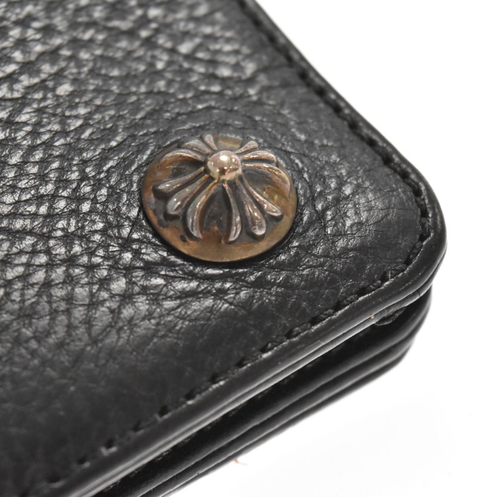 クロムハーツ1ジップクロスボタンレザーウォレットブラック|クロム