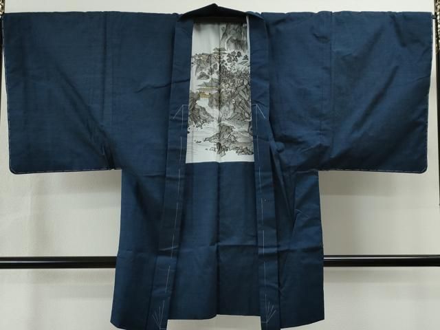 平和屋着物●男性　紬　アンサンブル　色無地　留紺色　正絹　逸品　未使用　CAAS6735yc 平和屋着物○男性 紬 アンサンブル 色無地 留紺色 正絹 逸品 未使用