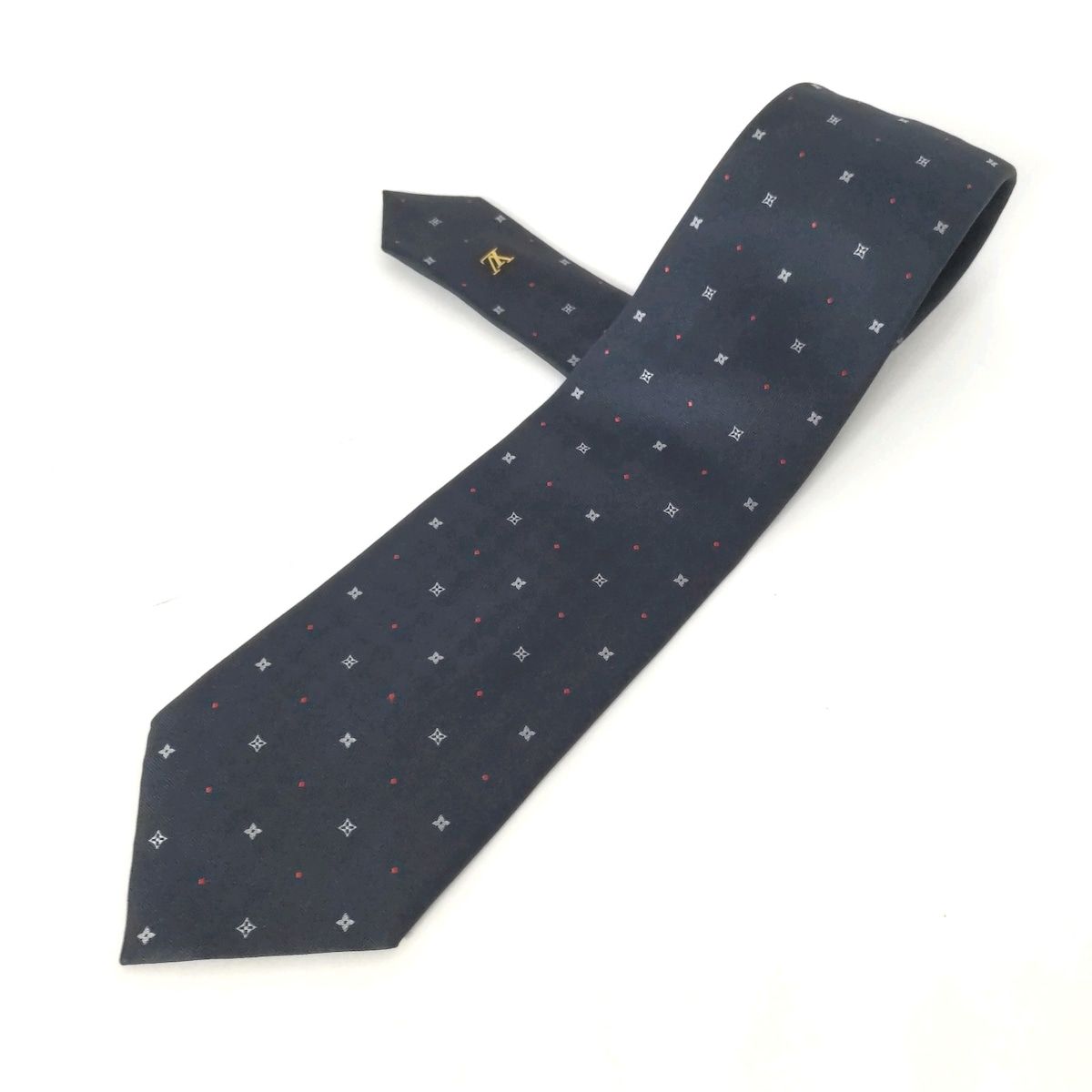 美品 LOUIS VUITTON 花柄 モノグラム ドット 小紋柄 ネクタイ 黒 美品 LOUIS VUITTON ルイヴィトン 花 ドット柄 ネクタイ ネイビー