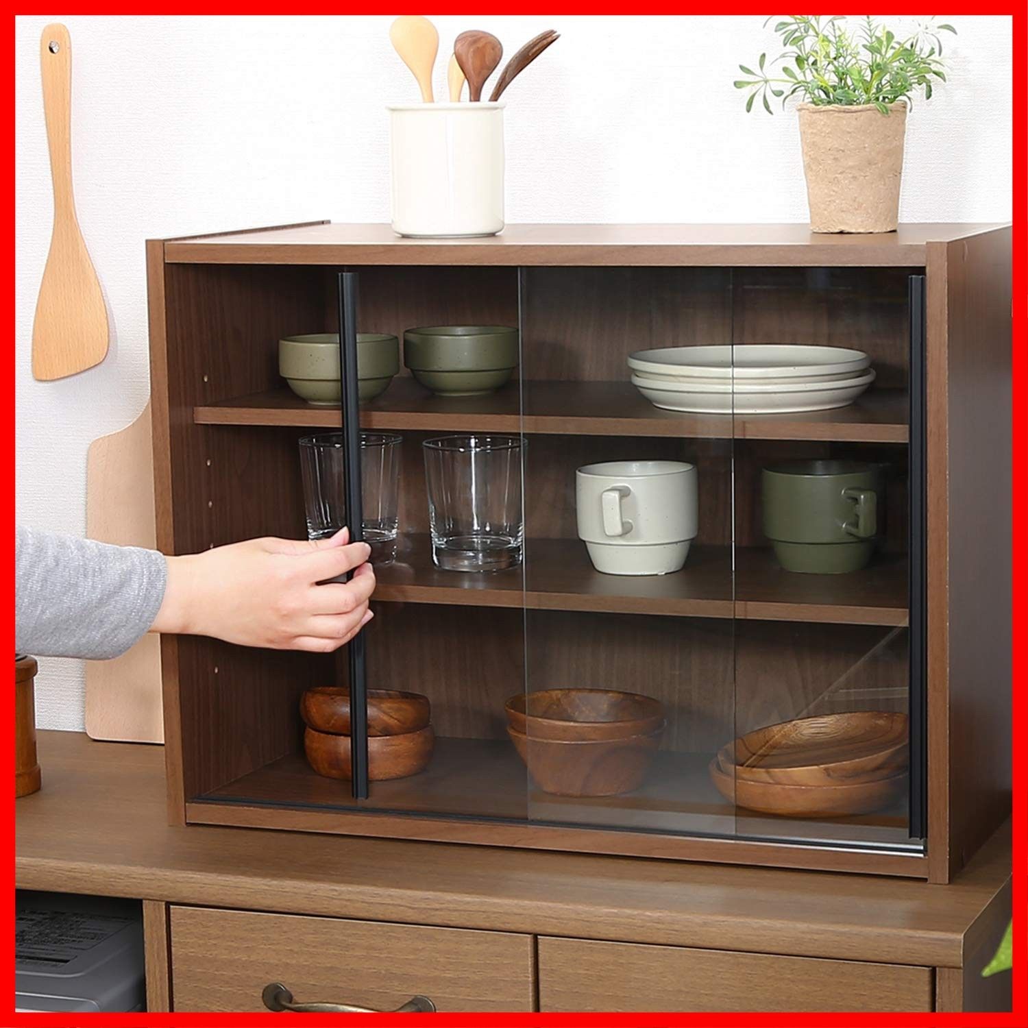 組立品 可動棚 ガラス扉 99435 ミディアムブラウン 幅60×奥行29×高さ