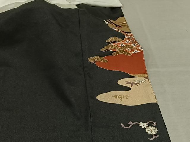 平和屋着物□豪華黒留袖 駒刺繍 風景文 金彩 正絹 逸品