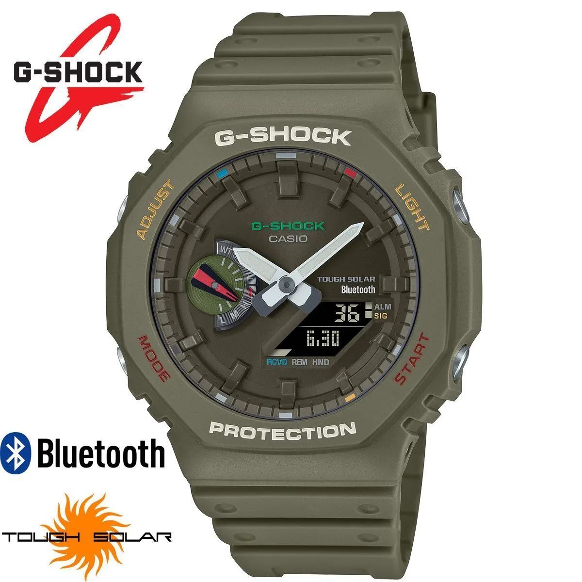 CASIO G-SHOCK カシオ ジーショック GA-B2100FC-3A Bluetooth タフソーラー アナログ デジタル スマホリンク スマートウォッチ カシオーク CASIOak オクタゴン 八角形 カーキ グリーン ミリタリー アナデジ デジアナ