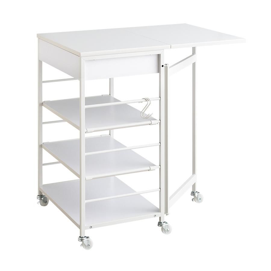 キッチンワゴン キャスター付き バタフライ式 ナチュラル×ホワイト