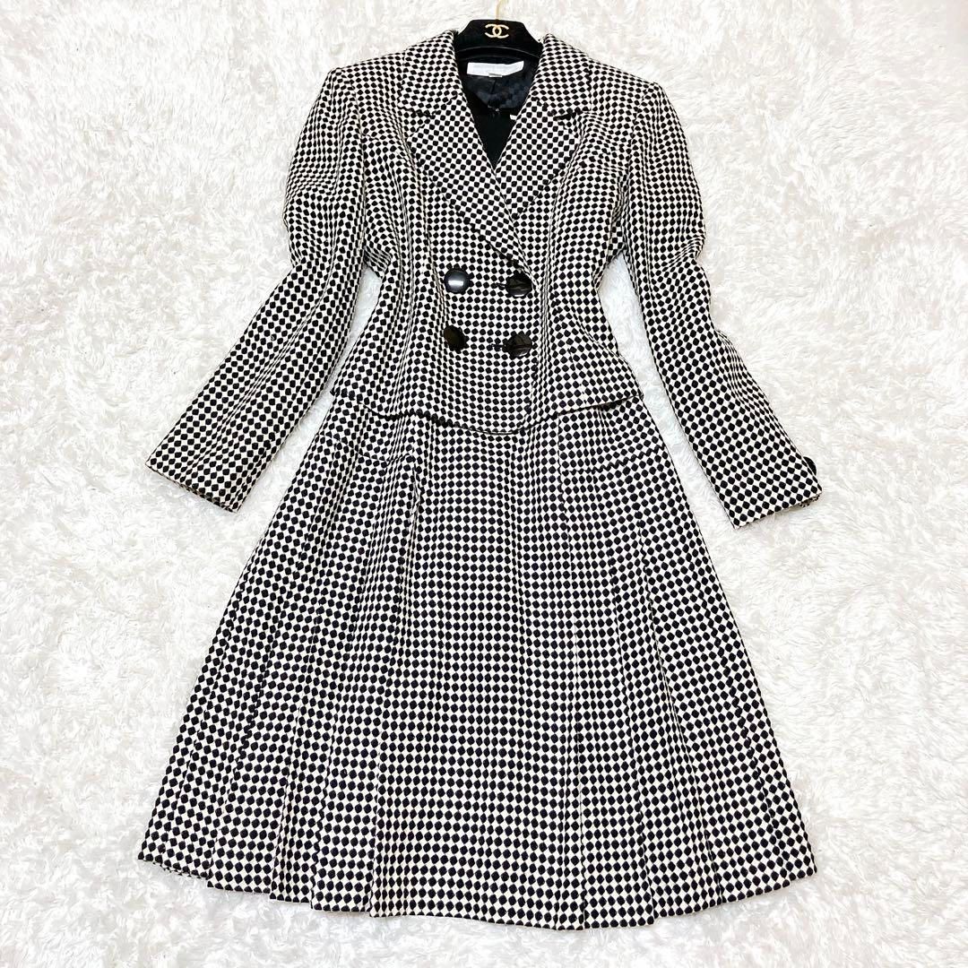 ️MICHIKO LONDON KOSHINO ミチコロンドン コシノ セットアップ ワンピーススーツ 9号 M モノトーンチェック柄 シルク ウール 東京ソワール 卒業 入学 セレモニー イベント 謝恩会 パーティー お出かけ