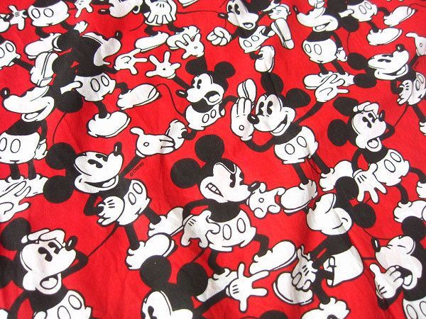 USA製 ミッキーマウス総柄 フラット ツイン シーツ カットなし 大判 はぎれ生地 アメリカ製 ディズニー ハンドメイド D124-71-0069ZV