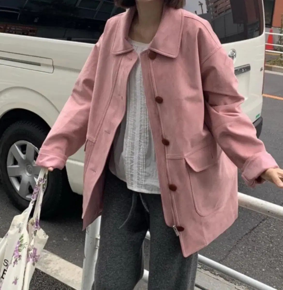 HOWUS ピンク スウェード ブルゾン ジャケット