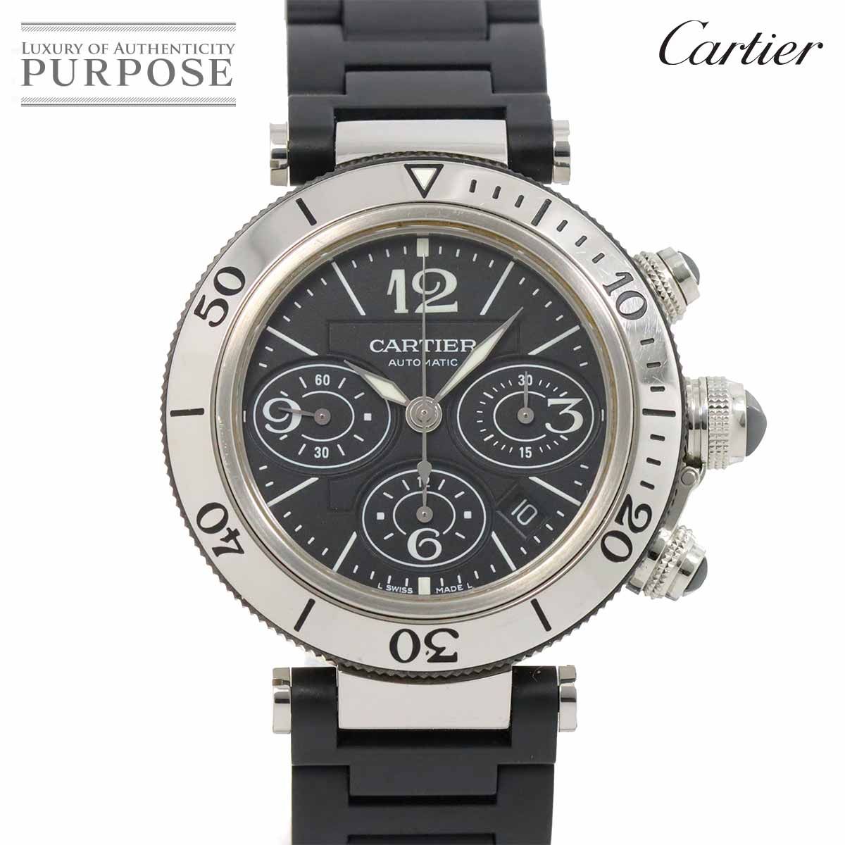 カルティエ Cartier パシャ シータイマー クロノグラフ W31088U2 メンズ 腕時計 デイト ラバー 自動巻き Pasha Seatimer 90267217