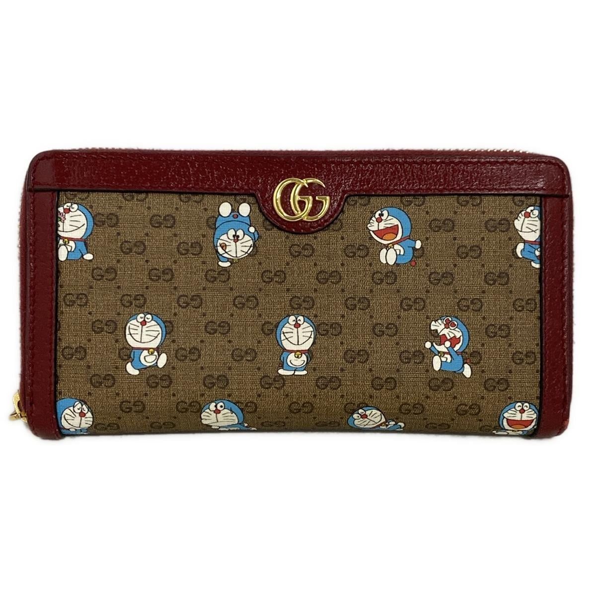 GUCCI(グッチ) 長財布 GGマーモント,マイクロGG 647787 ブラウン×ボルドー×マルチ ラウンドファスナー/ドラえもんコラボ レザー -  メルカリ