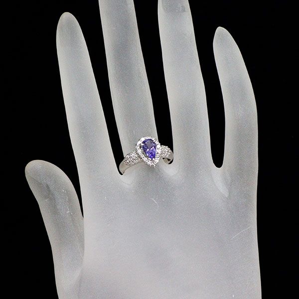 Pt900 ペアシェイプ タンザナイト ダイヤモンド リング 0.81ct