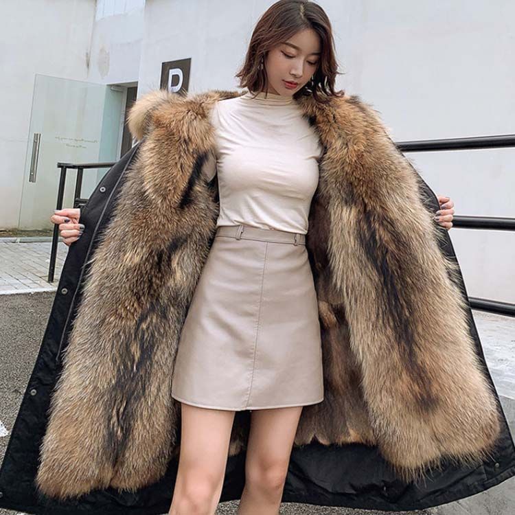 毛皮 レディース 毛皮ライナー ロング コート フェイクファー