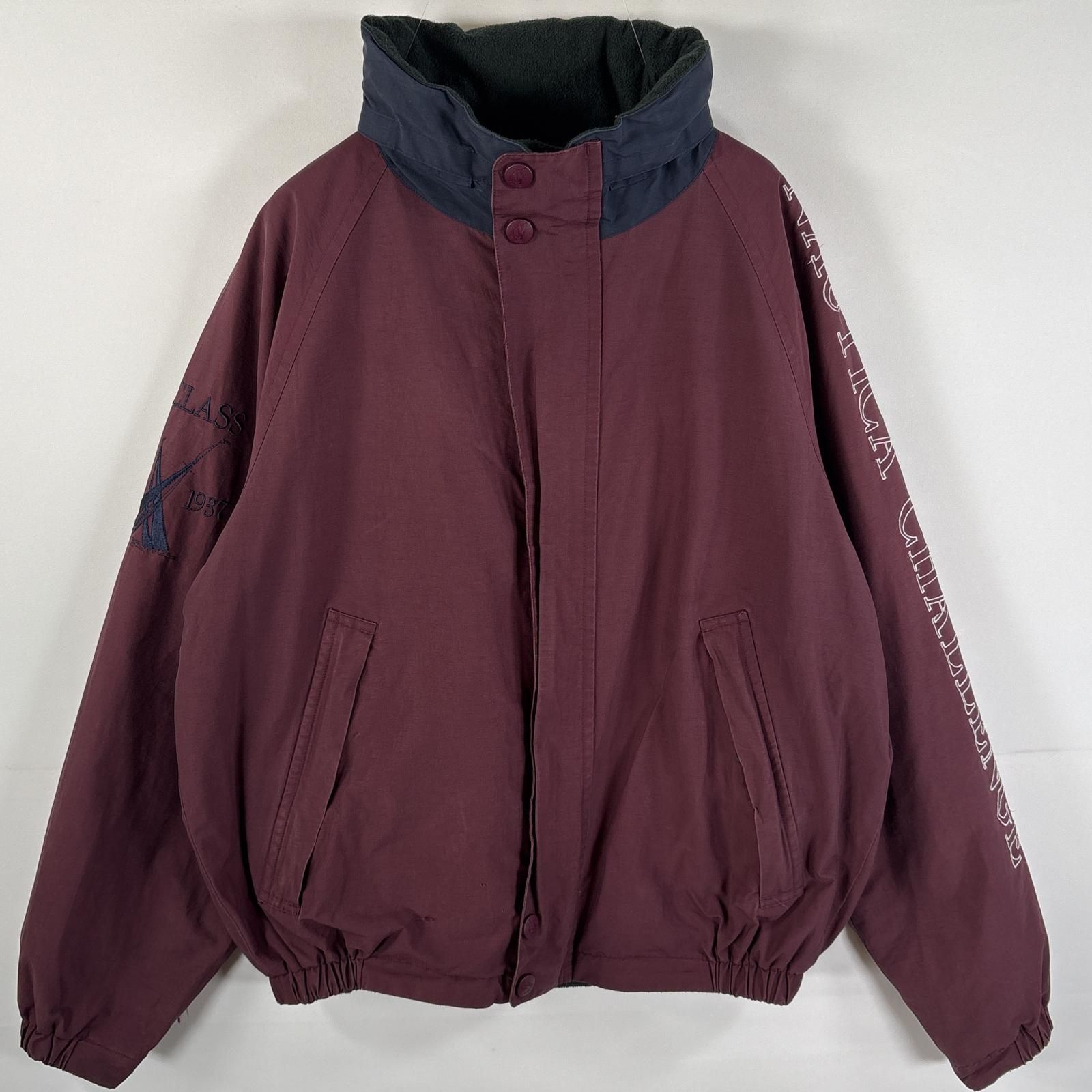 古着 90's/90年代 ノーティカ NAUTICA ナイロンジャケット リバーシブル 袖刺繍ロゴ フリース L ワインレッド メンズ