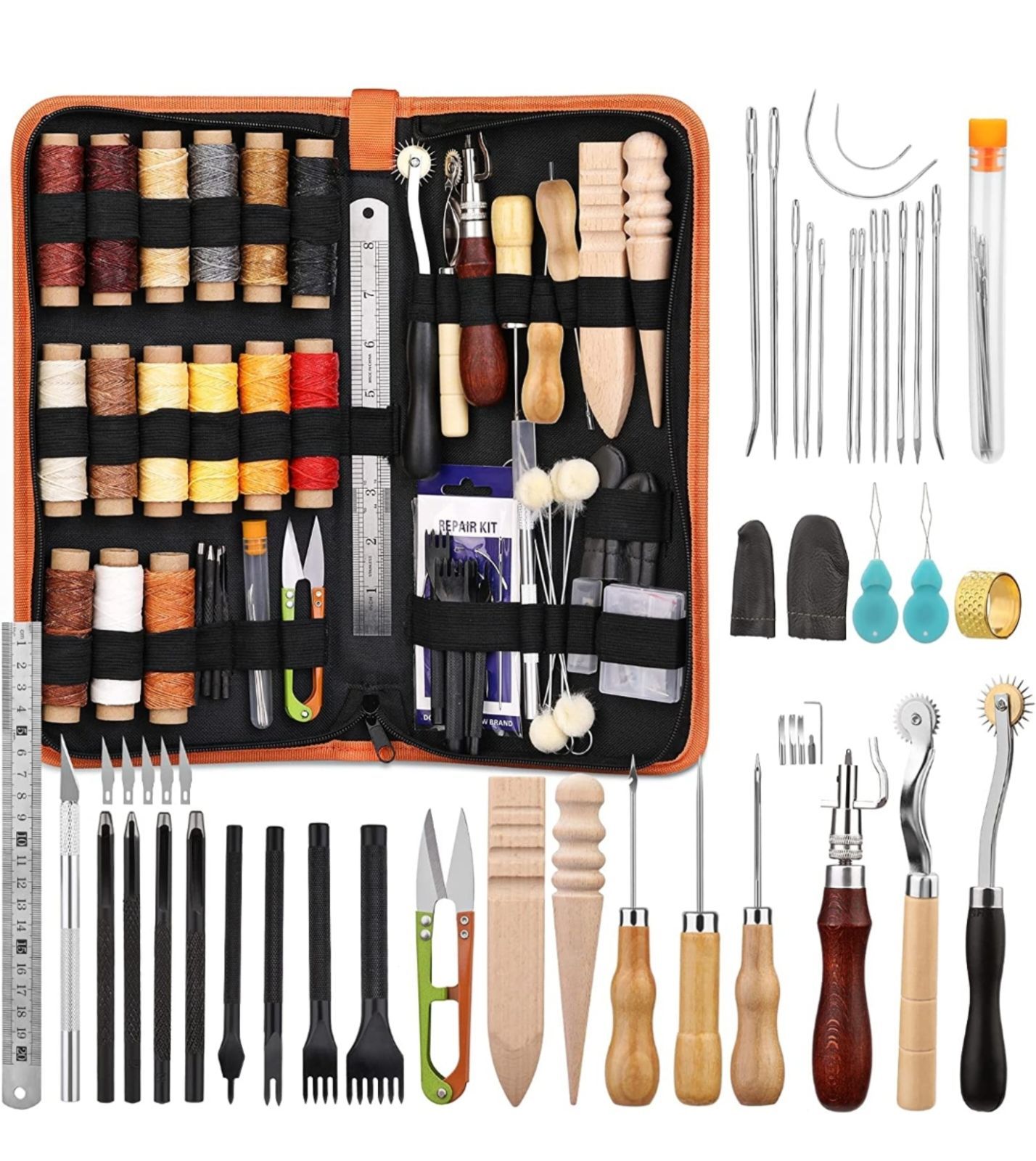 コンチョ付 キャメル＆焦げ茶 5丁 本革シザーケース SCA-125/CCA