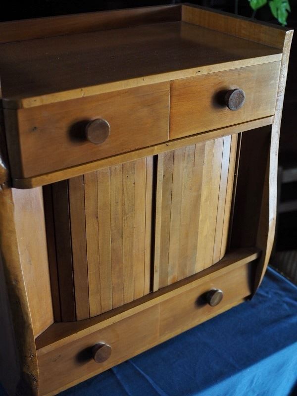 天然木造り蛇腹式小型キャビネット 昭和後期 古録展 品番S107182