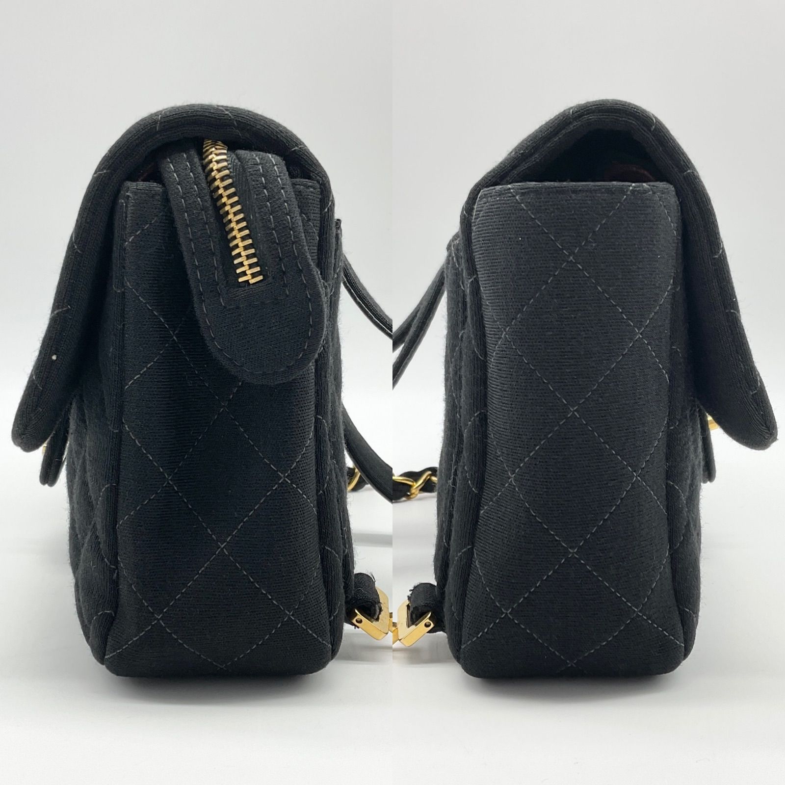 CHANEL シャネル マトラッセ25 ココマーク チェーン リュック バックパック ブラック ゴールド金具 コットンジャージ ターンロック レディース ABランク 2_244 DECORATOM_COM_BR