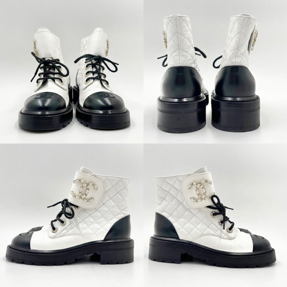 シャネル CHANEL レースアップ ブーツ コンビバイカラー 36 シャネル CHANEL レースアップ ブーツ コンビバイカラー 36