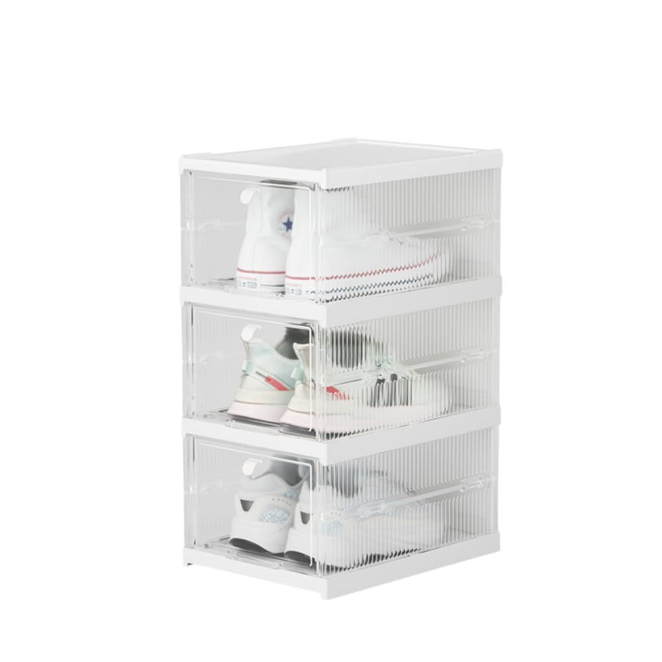 【新着商品】靴収納 シューズラック 小物 シューズラック 化粧品収納 収納ケース 積み重ね可能 収納ボックス 下駄箱 防塵防湿 スニーカーボックス 蓋付き シューズボックス 3個セット Rtocpik
