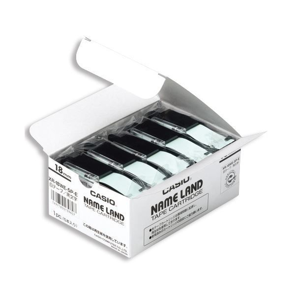 (まとめ）カシオ CASIO ネームランド NAME LAND スタンダードテープ 18mm×8m 黄/黒文字 XR-18YW-5P-E 1パック(5個)