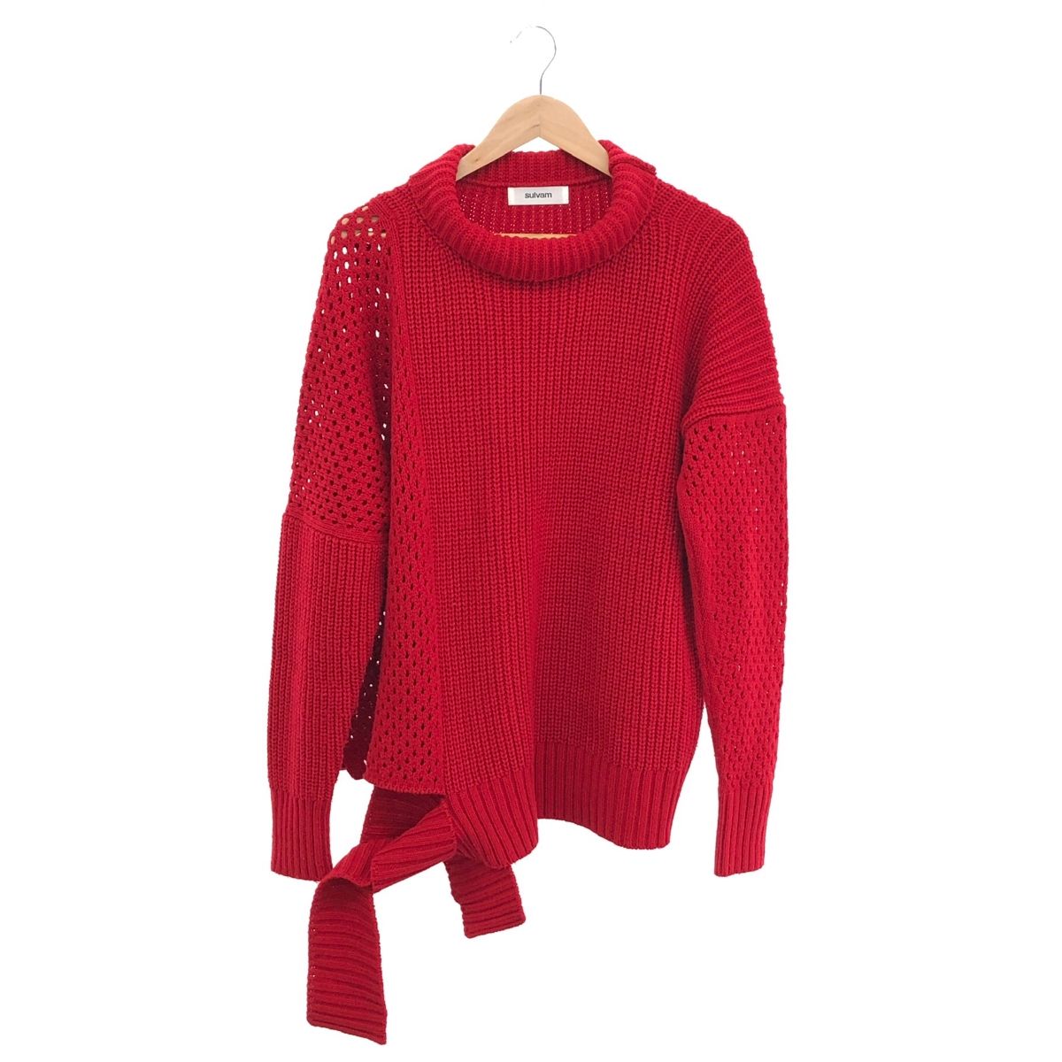良好 sulvam サルバム Mesh asymmetry knit 23AW メッシュアシンメトリーニット サイズ:S SS-K03-820 レッド  メンズ 　240001113601