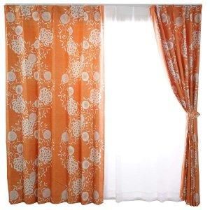 【新品・3営業日で発送】スミノエ(Suminoe) V1251／100X200 ドレープカーテン ハナカザリ(100×200cm／オレンジ)【日本製】