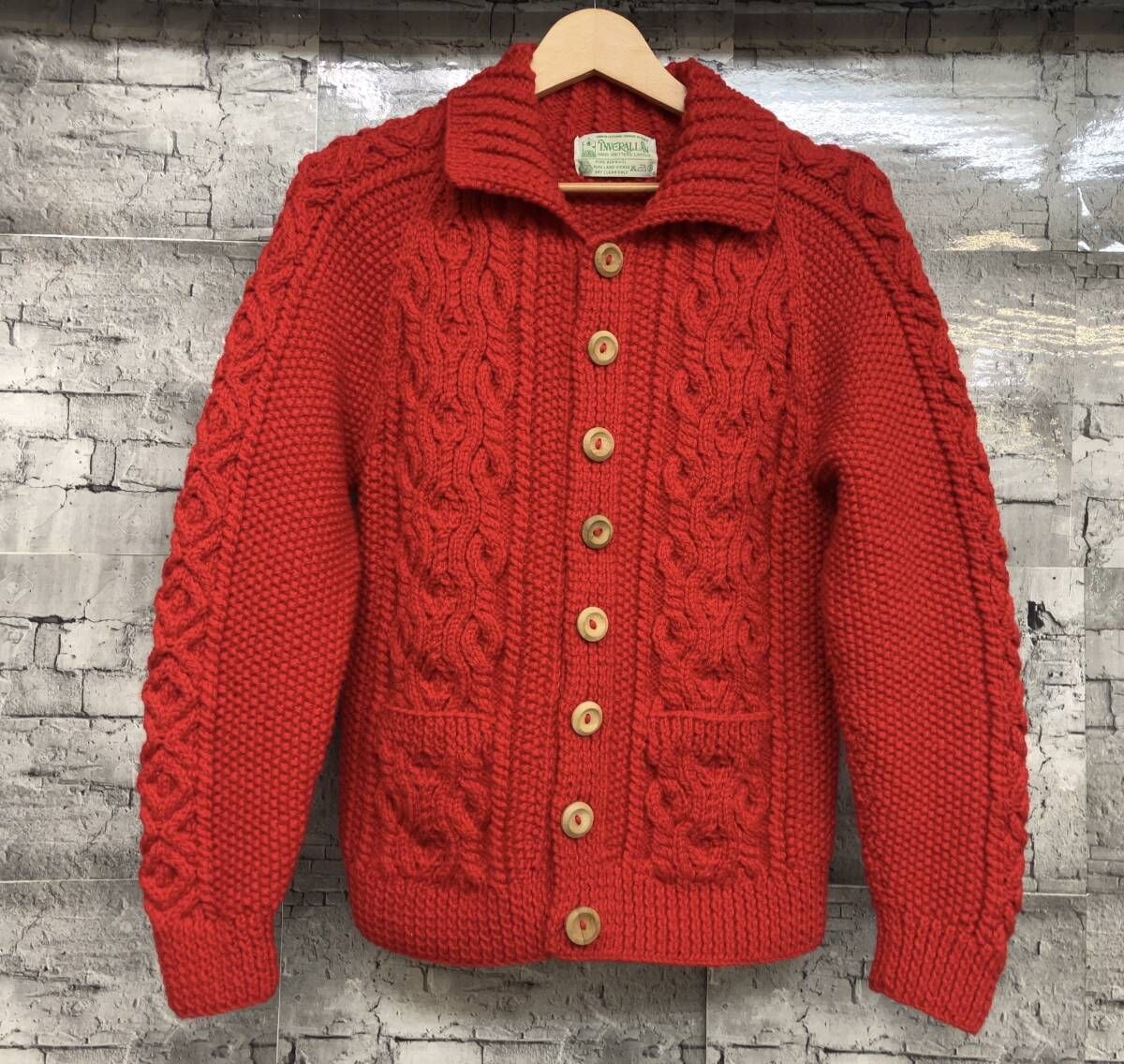 INVERALLAN ウールカーディガン レッド インバーアラン INVERALLAN ウールハンドニットカーディガン 赤L位 (K