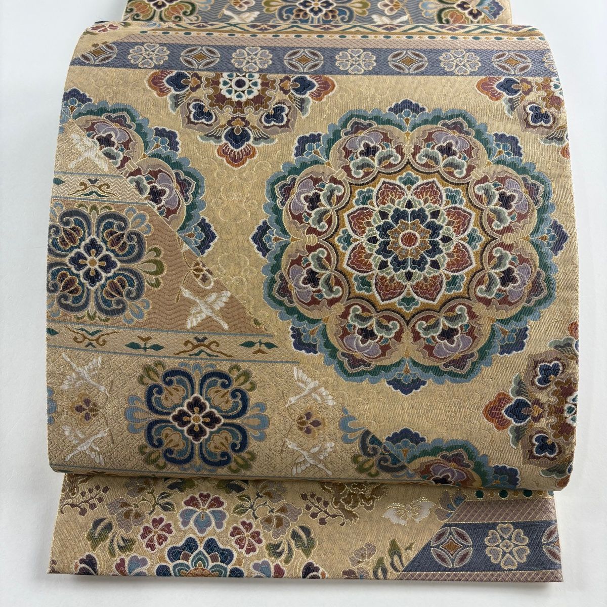 408my44◇天平花喰鳥文様 袋帯 金銀ラメ糸◇美品