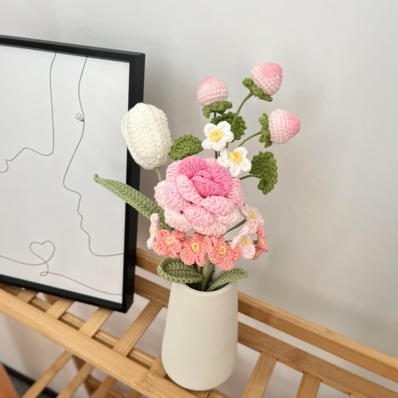 新着商品】かぎ針編みフラワーブーケ 毛糸の花束 ワスレナグサ