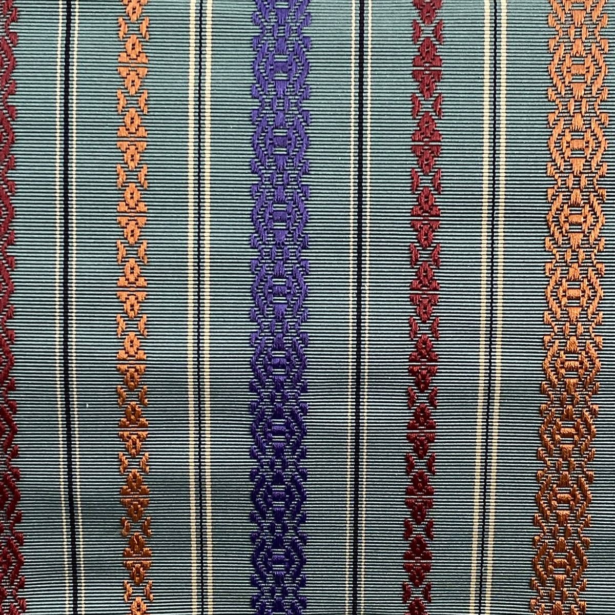 開き名古屋帯 名品 八寸名古屋帯 献上柄 灰緑 正絹