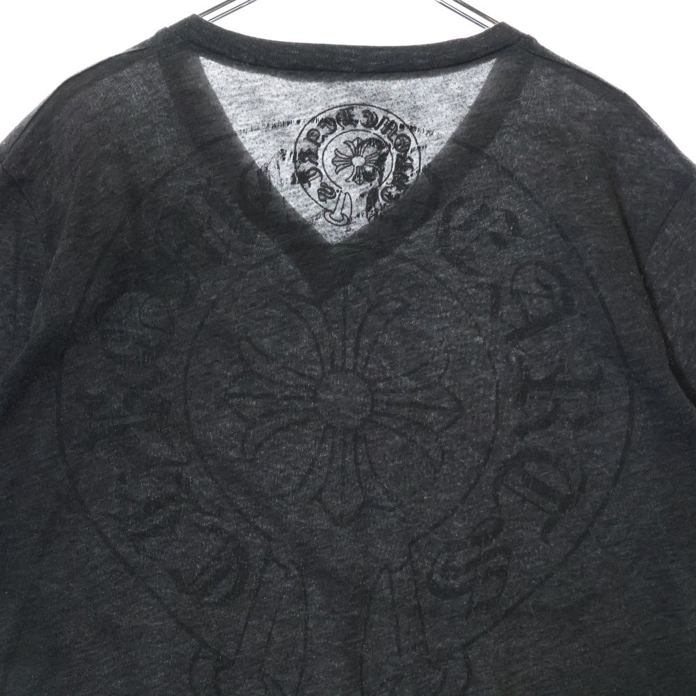 クロムハーツ スクロールラベルプリント Vネック半袖Tシャツ グレー L クロムハーツ スクロールラベルプリント Vネック半袖Tシャツ