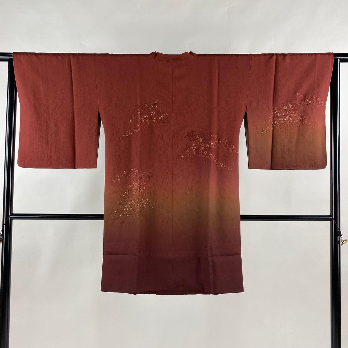 道行 身丈94.5cm 裄丈64.5cm M 和装コート 千代田衿 草花 扇面 金糸 