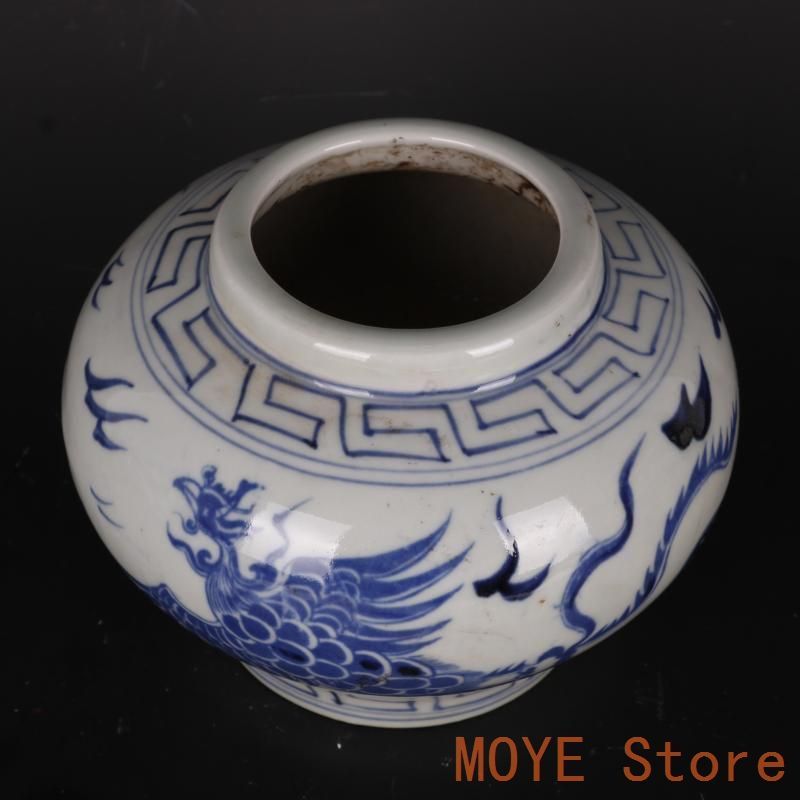 明宣徳青花鳳紋缶 景徳鎮 陶磁器 装飾品 現代工芸品 美術品 置物zw0829