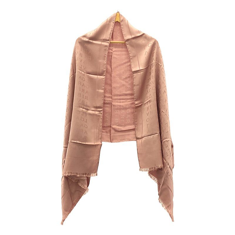 BVLGARI | ブルガリ | Stole Lettere Maxi | シルク ウール 総ロゴ フリンジ 大判 ストール | ユニセックス | ピンク