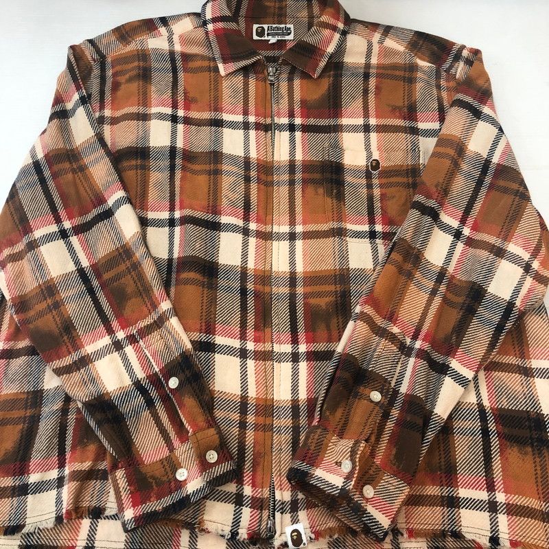 品 A BATHING APE アベイシングエイプ BLEACHED BAPE CHECK ZIP SHIRT 001SHK301005M ブリーチド ベイプ チェック ジップ シャツ 長袖 トップス 142-251002-ks-10-tei