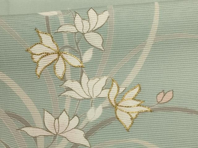 平和屋着物○訪問着 本場大島紬 刺繍 エ霞草花文 金糸 正絹 逸品