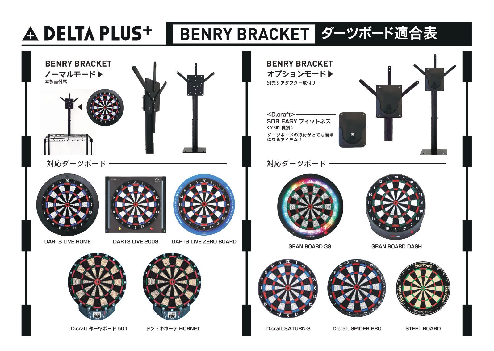 【送料無料】D.CRAFT × DELTA PLUS ダーツボードスタンド ベンリーブラケット ダーツライブゼロボード ・ダーツライブホーム対応ブラケット