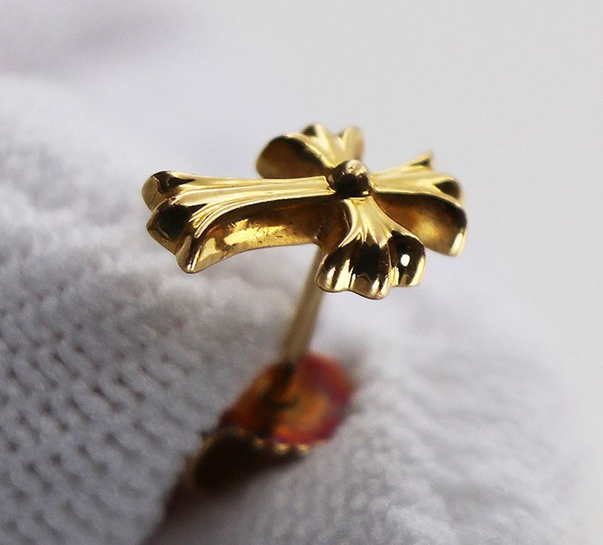 クロムハーツ ピアス 22K クロスファット スタッド 14K YG 片耳 クロム