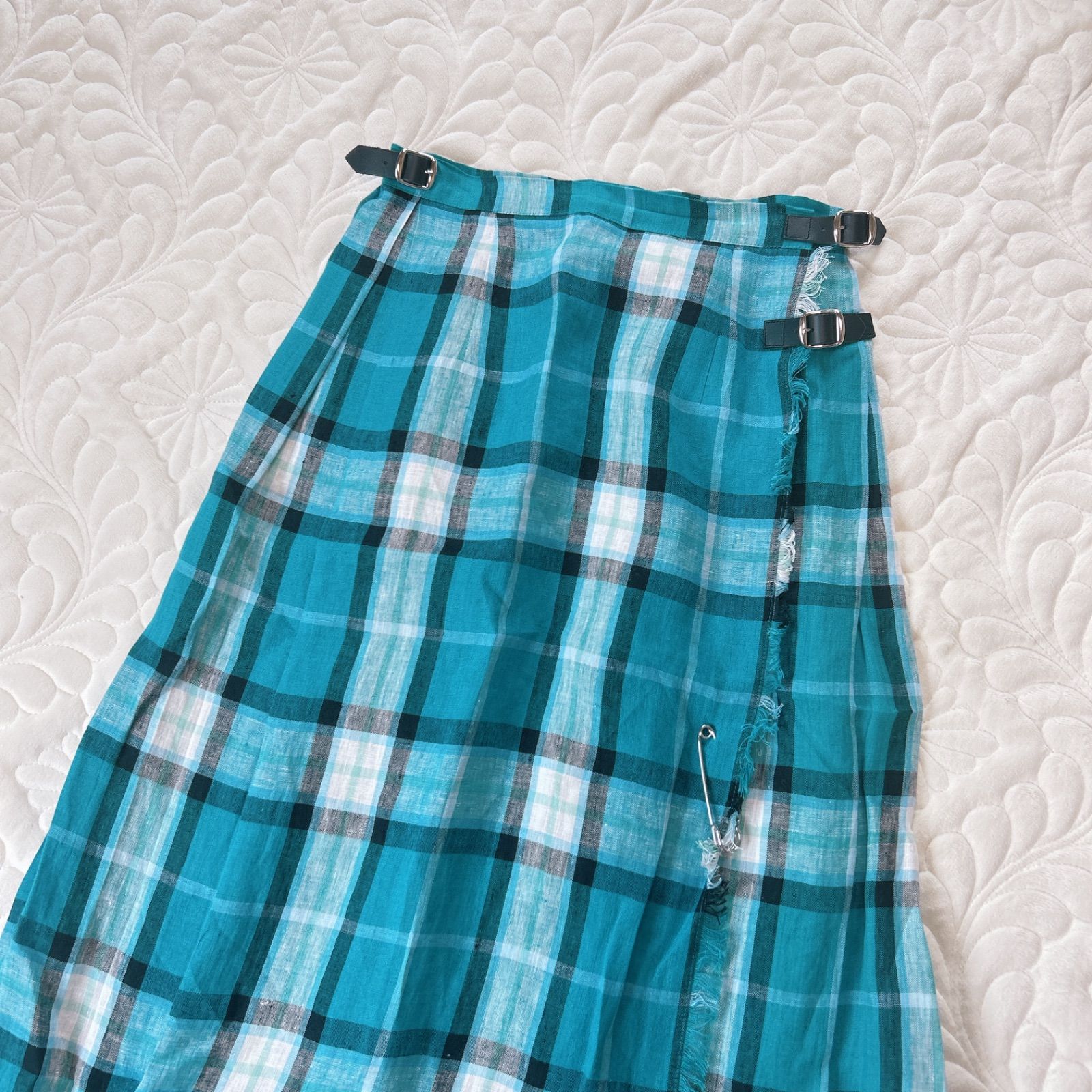 O Neill of DUBLIN BEAMS別注 オニールオブダブリン キルトスカート 巻きスカート リネン チェック柄 ブルー 8