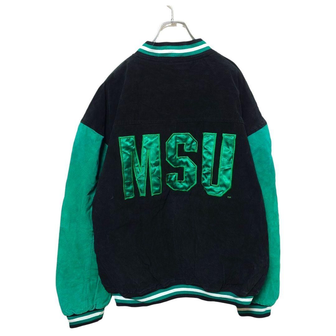 希少 ミシガン大学 MSU カレッジロゴ刺繍 レザースタジャン A-3972