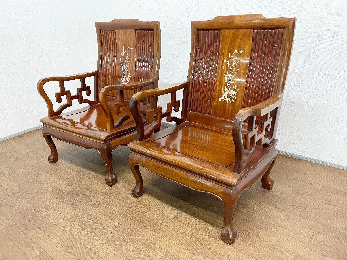 ②希少サイドチェア螺鈿細工 唐木家具 椅子 チェア アームチェアSG