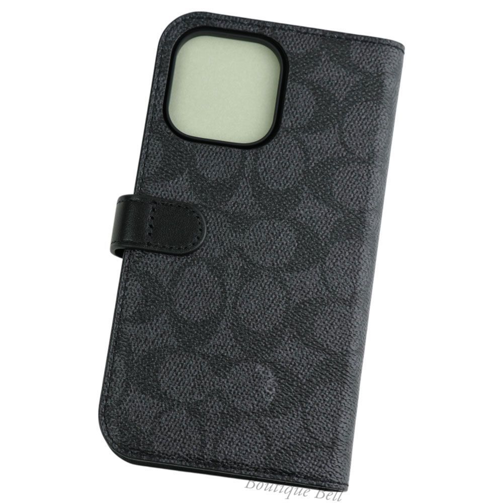 COACH】コーチ シグネチャー iPhone14ProMax 手帳型ケース チャコール
