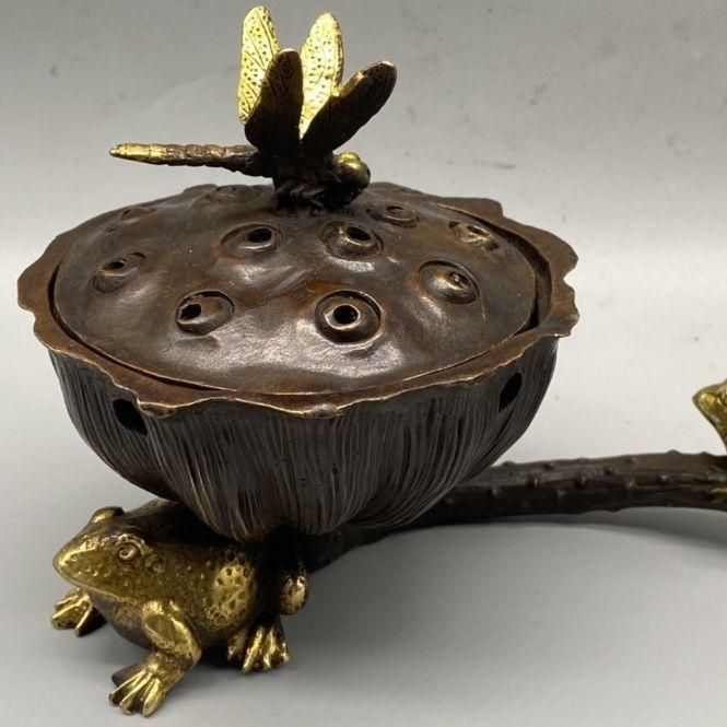 銅細工 龍鳳薫香炉 盤香薫炉 香道具 装飾品 工芸品 美術品 置物