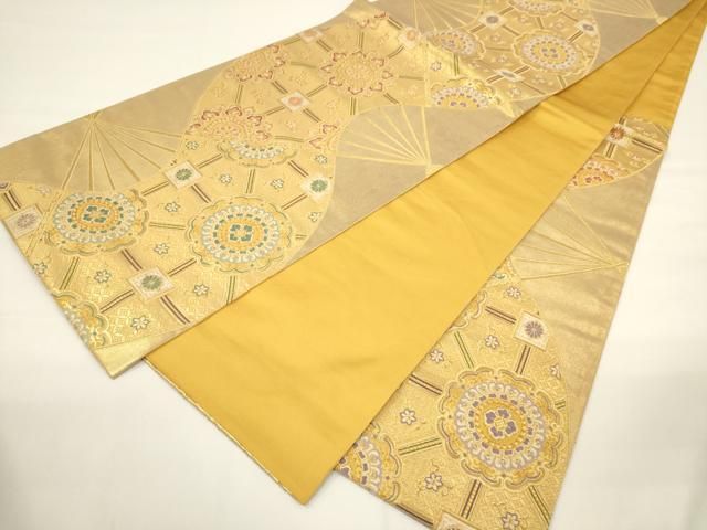 袋帯 金の扇子にお華 菱 素敵なデザイン 正絹 T-2856 袋帯 金の扇子にお華 菱 素敵なデザイン 正絹 T-2856 - メルカリ