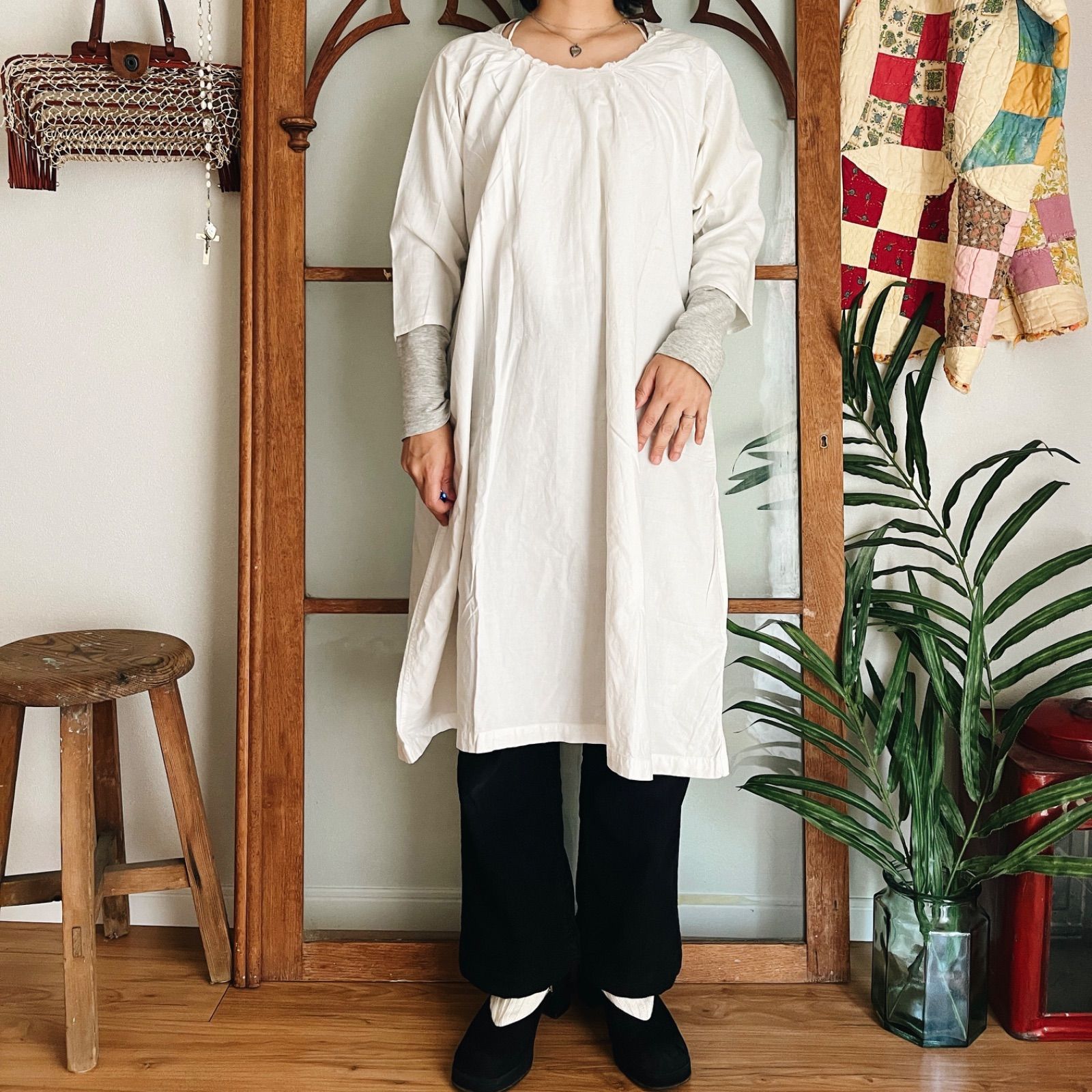 フランス　アンティーク　ワンピース　リネン　B フランス アンティーク ワンピース リネン B