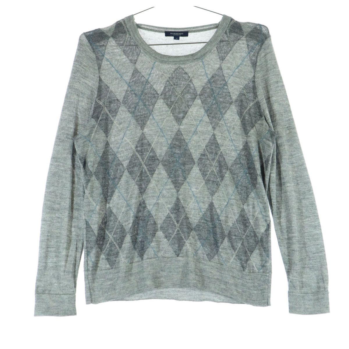 BURBERRY バーバリー アーガイル 長袖 ニット XS グレー メンズ 古着 